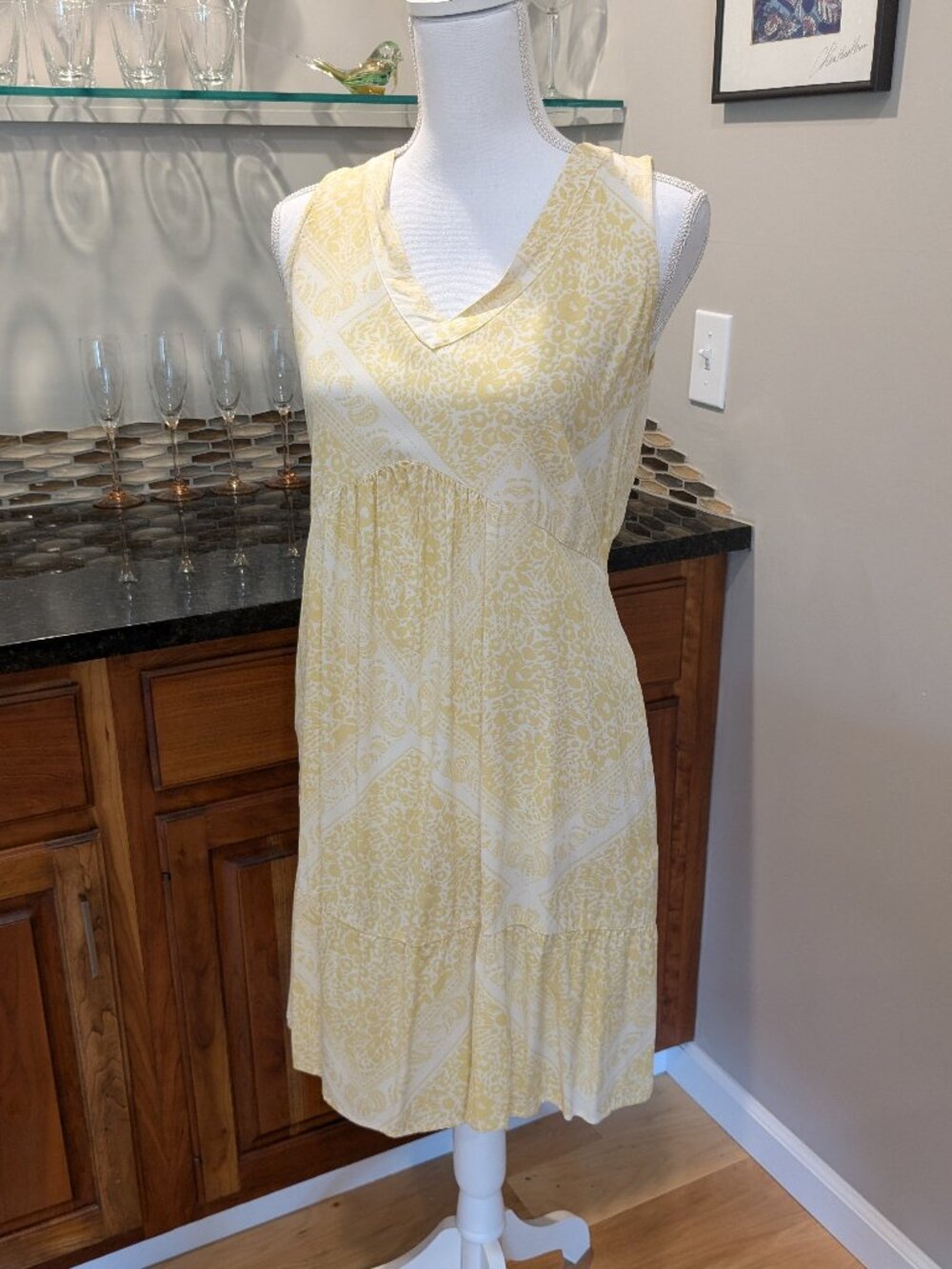 NWOT Butter Yellow Tiered V-Neck Sun Dress Sundress Coverup Cover Up Pockets
